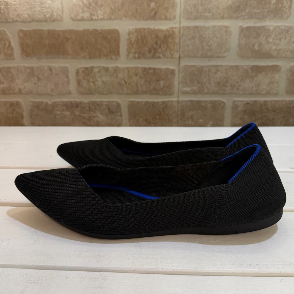 Rothy's Black Pointed Toe Flats with Blue Inner Lining - Picture 4 of 9